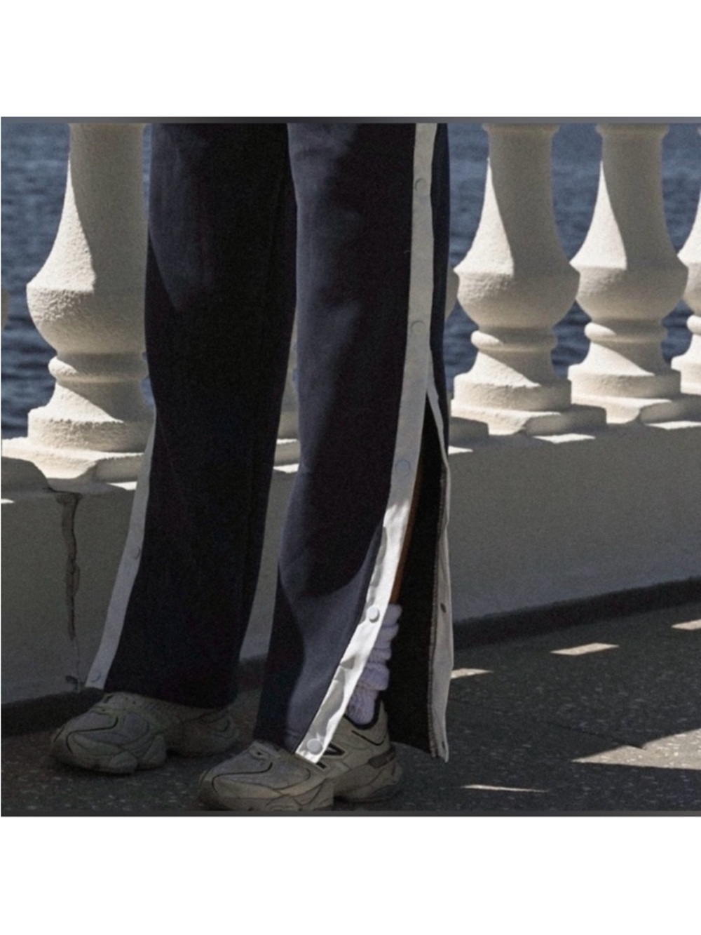 YLLW Navy Side-Snap Track Pants with White Trim